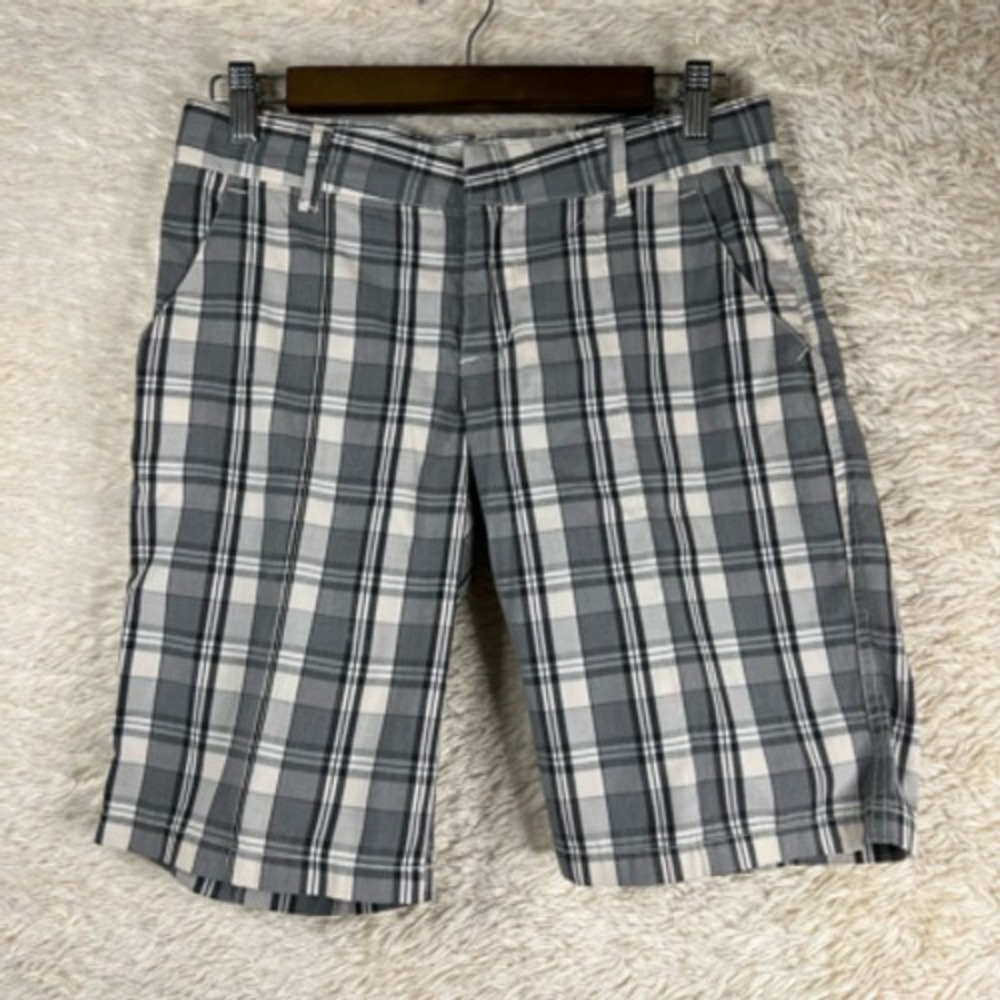 Volcom Chinos Shorts Womens‎ 1 Gray White Plaid Slash Pocket Flat Front Golf
